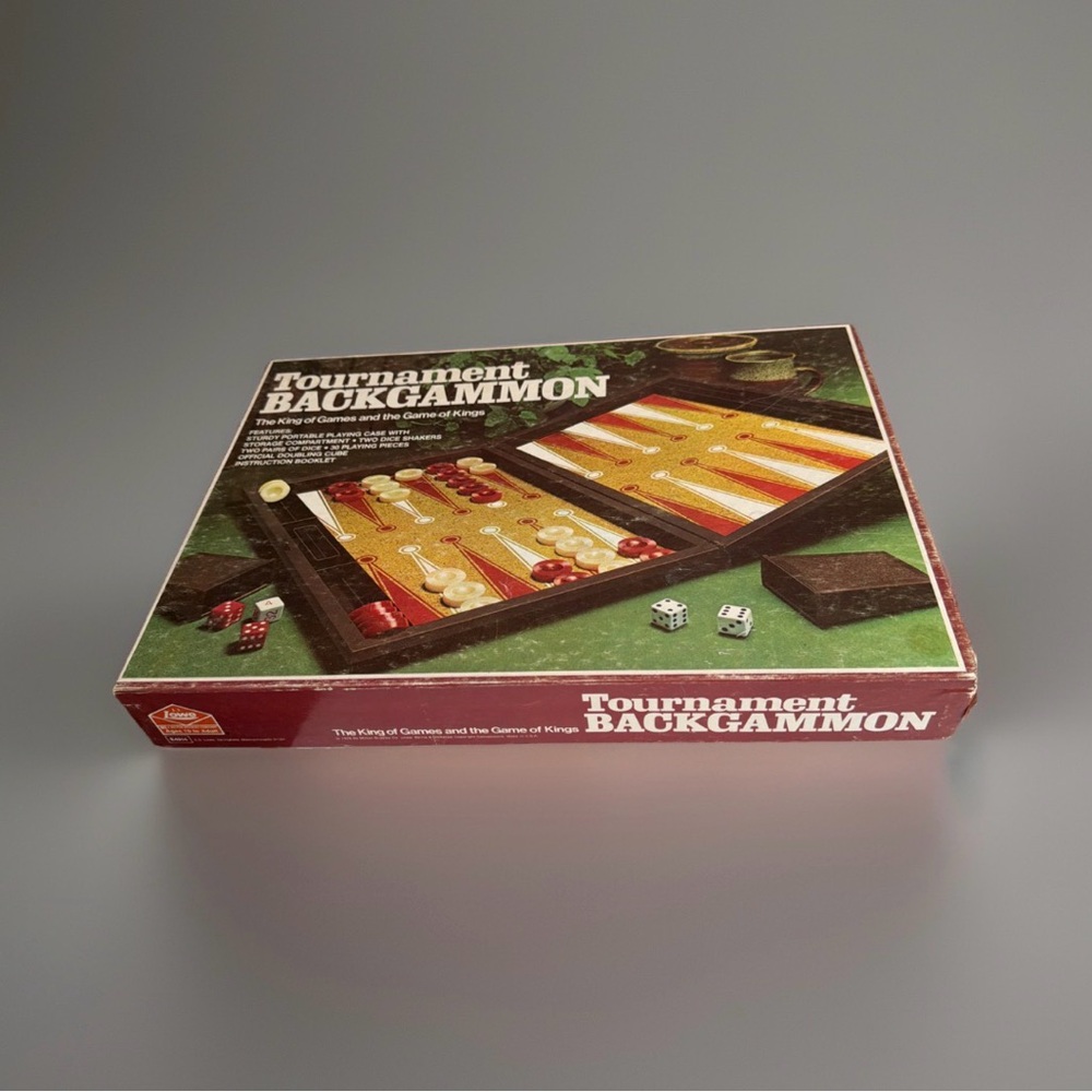 Vintage 1973 E.S. Lowe Tournament Backgammon. Complete Game Set in Original Box.